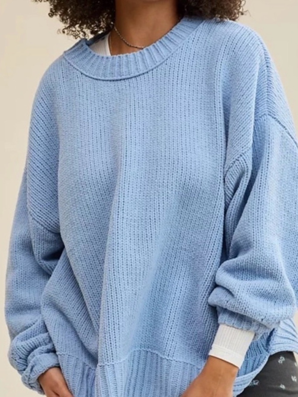 aerie Oversized Light Blue Crewneck Knit Sweater